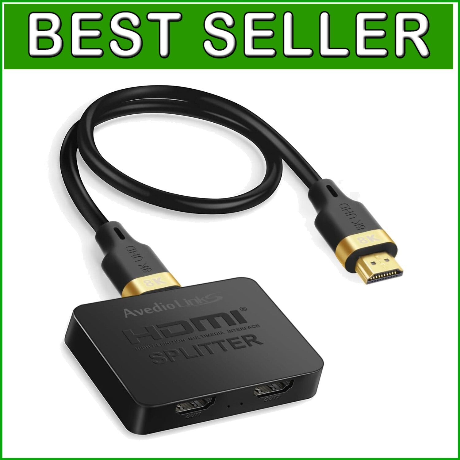8K@60Hz HDMI Splitter 1 in 2 Out with 4ft 8K HDMI Cable - Ultimate Dual Displ...