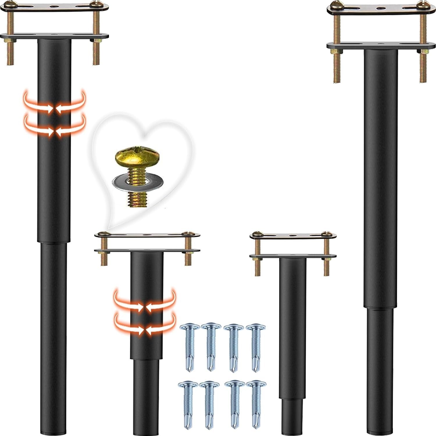 4PC Adjustable Bed Frame Support Legs - Universal Stabilizer 10-17.5" Height