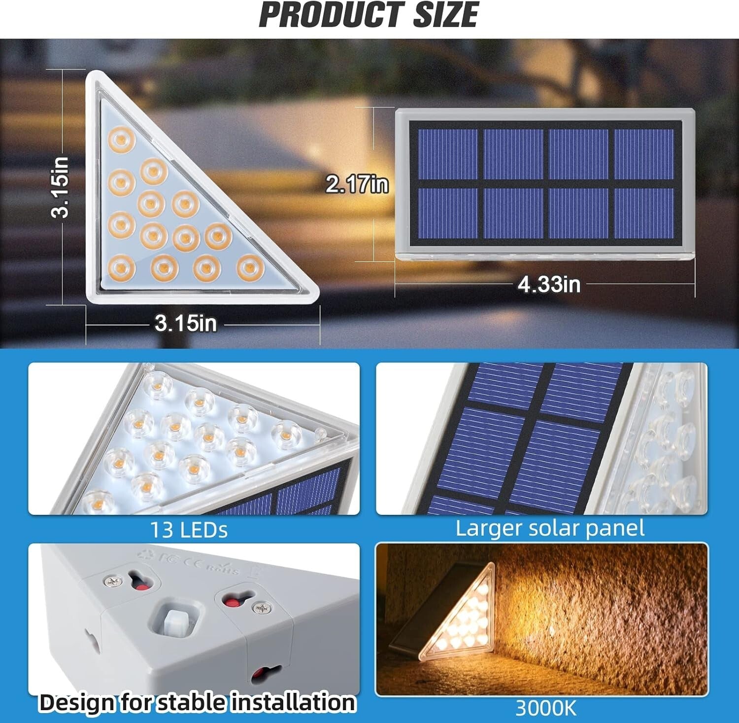 Energy-Efficient IP67 Solar Step Lights - 12 Pack Automatic Warm White Lighting