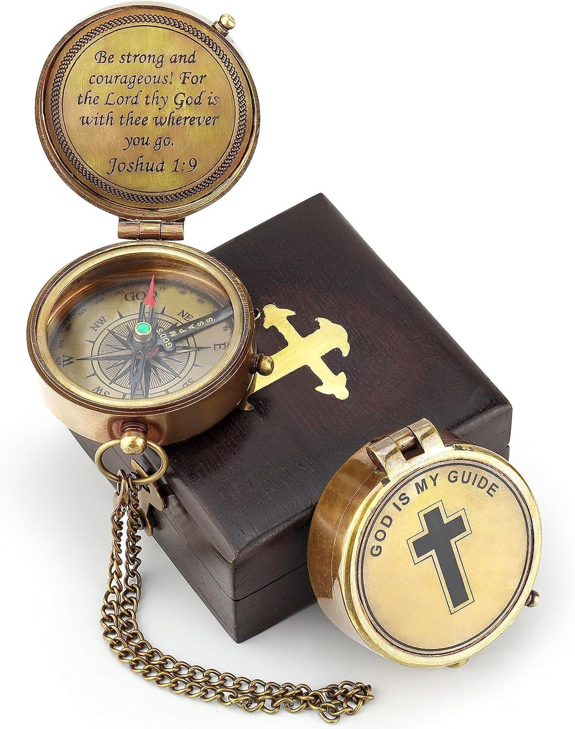 Elegant Brass Compass Display with Joshua 1:9 Inscription - Perfect for Gifting