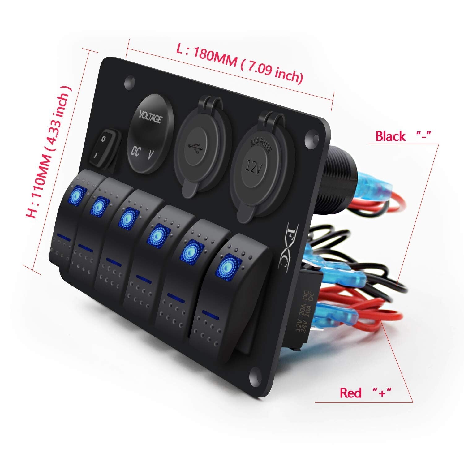 Versatile Marine Rocker Switch Panel - 6 Gang with USB, Voltmeter & Power Saving