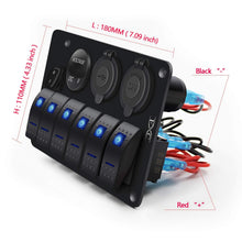 Load image into Gallery viewer, Versatile Marine Rocker Switch Panel - 6 Gang with USB, Voltmeter &amp; Power Saving