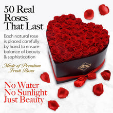 Load image into Gallery viewer, Eternal Love - 50 Preserved Roses in Beautiful Heart Box, No Maintenance