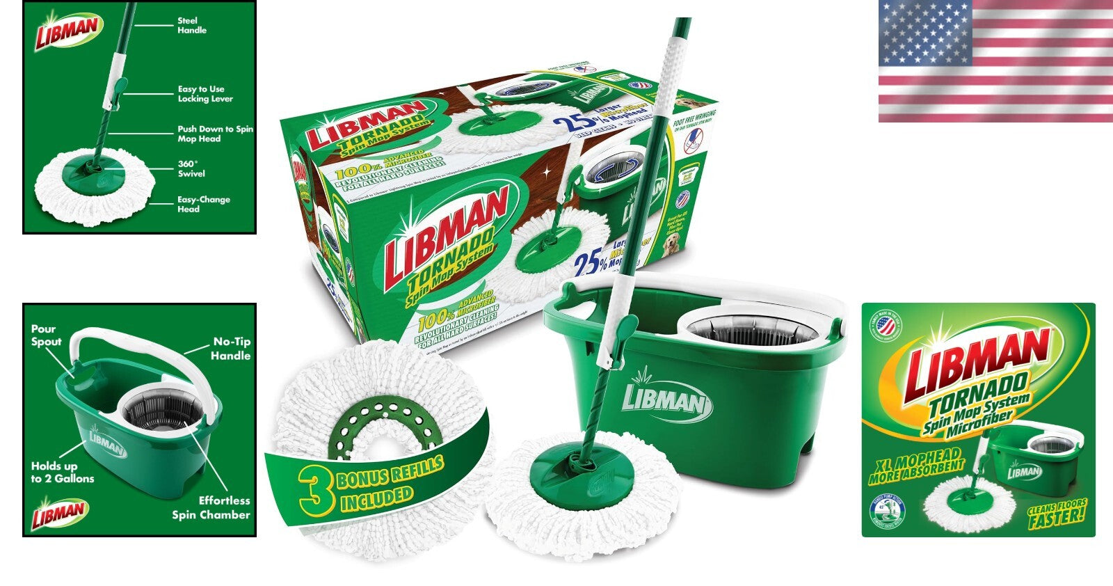 Ultimate Tornado Spin Mop with 4 Mop Heads - Compact Cleaning Solution in Green