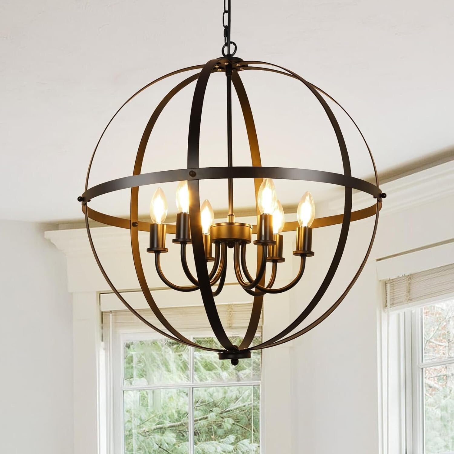 Versatile 6-Light Orb Chandelier with Metal Cage - Perfect for Kitchen and Foyer