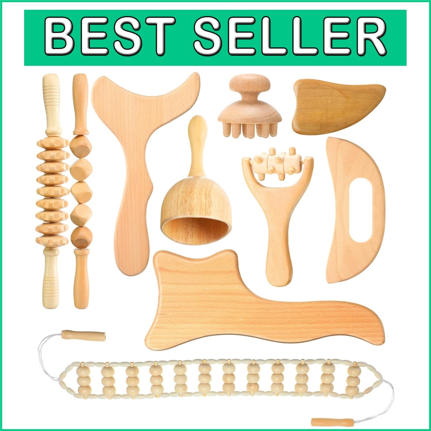 10-Piece Wooden Massage Roller Kit for Ultimate Muscle Relief & Relaxation