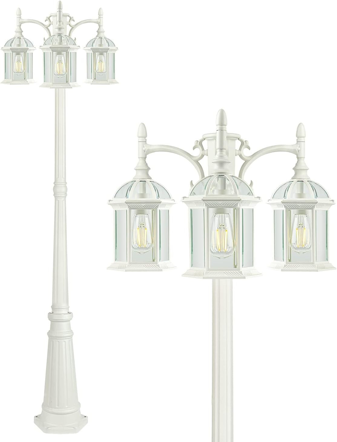 Classic Waterproof Outdoor Lamp Post - 3-Light Birdcage Style for Pathways