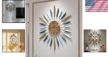 Load image into Gallery viewer, Oversized 27.6-Inch Sunburst Metal Wall Clock - Elegant Living Room Accent