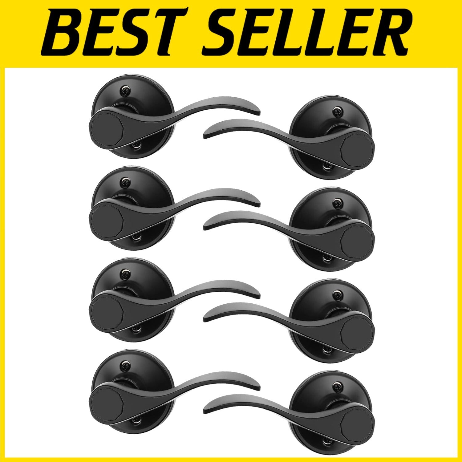 8 Pack Contemporary Wave Style Dummy Door Handle Set in Elegant Black Finish