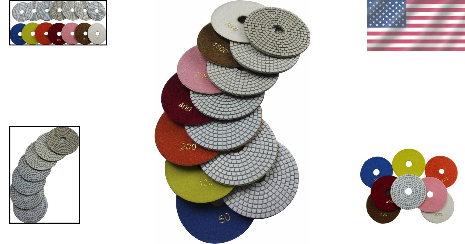 Flexible 6" Diamond Polishing Pads - 7-Step Velcro Discs for Stone Surfaces