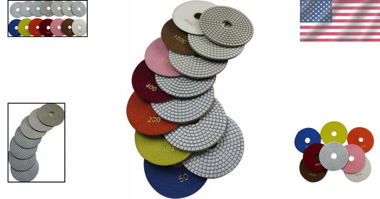 Flexible 6" Diamond Polishing Pads - 7-Step Velcro Discs for Stone Surfaces