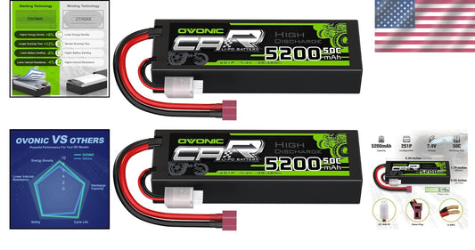 5200mAh 7.4V Lipo Battery with Deans Connector - Compatible with RC Vehicles