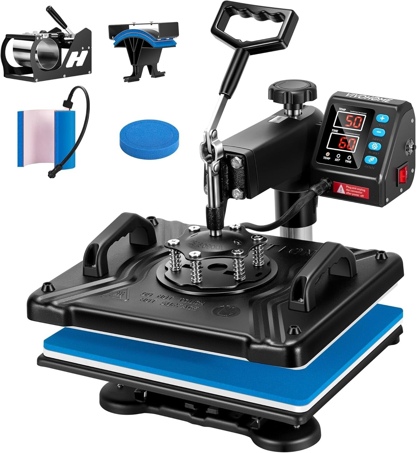 5-in-1 Clamshell Heat Press Machine - 12 x 15 Inch Multifunctional Swing Away