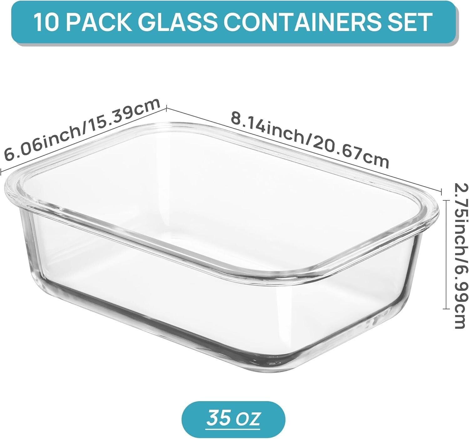Durable 35oz Glass Storage Containers - Dishwasher & Microwave Safe Meal Prep