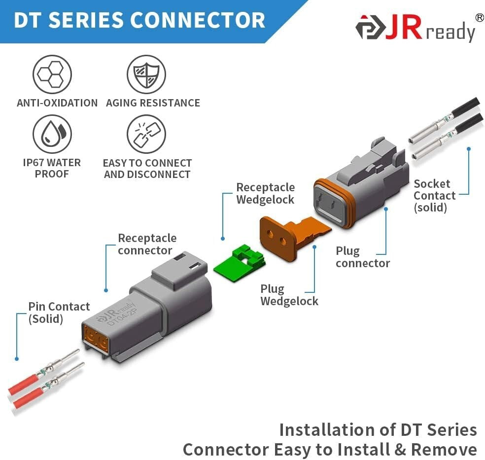DT Deutsch Connector Kit: 2-12 Pin Connectors & Crimp Tool, Waterproof & Durable