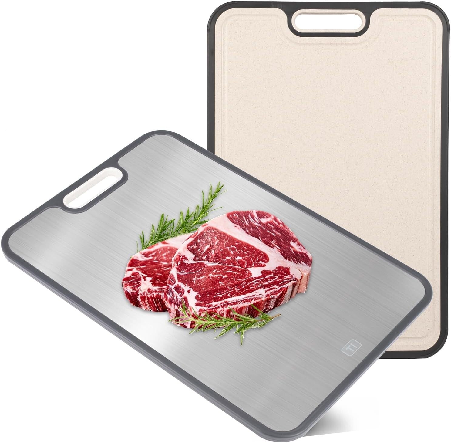 Large 15" GR2 Titanium Cutting Board with Built-in Juice Groove - Versatile Prep