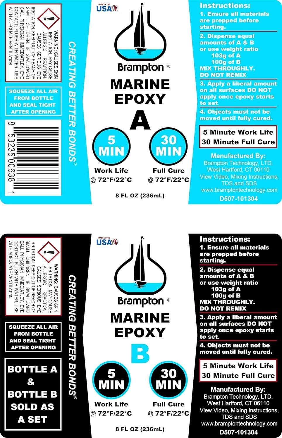 Brampton Marine Epoxy - Quick Setting Strong Adhesive for Boats & DIY Projects