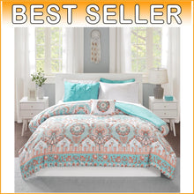 Load image into Gallery viewer, Vibrant Aqua Boho Comforter Set with Complete Sheet Set - 8 Pieces, Queen Size