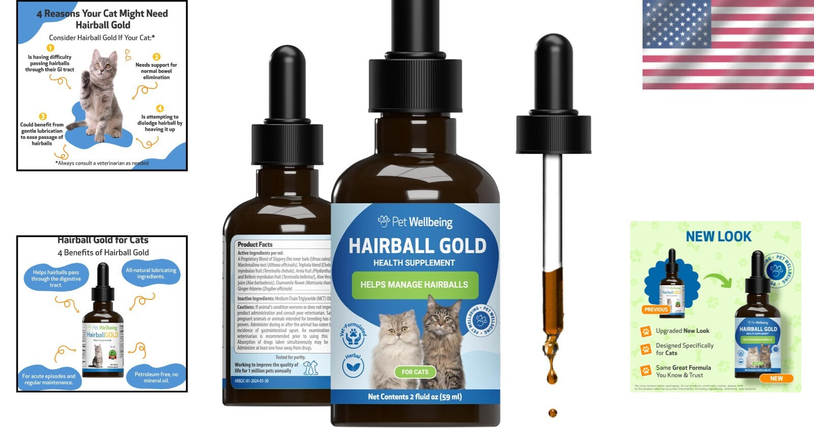 Comforting Hairball Gold for Cats, 2 oz - Soothing Herbal Formula, Made in USA