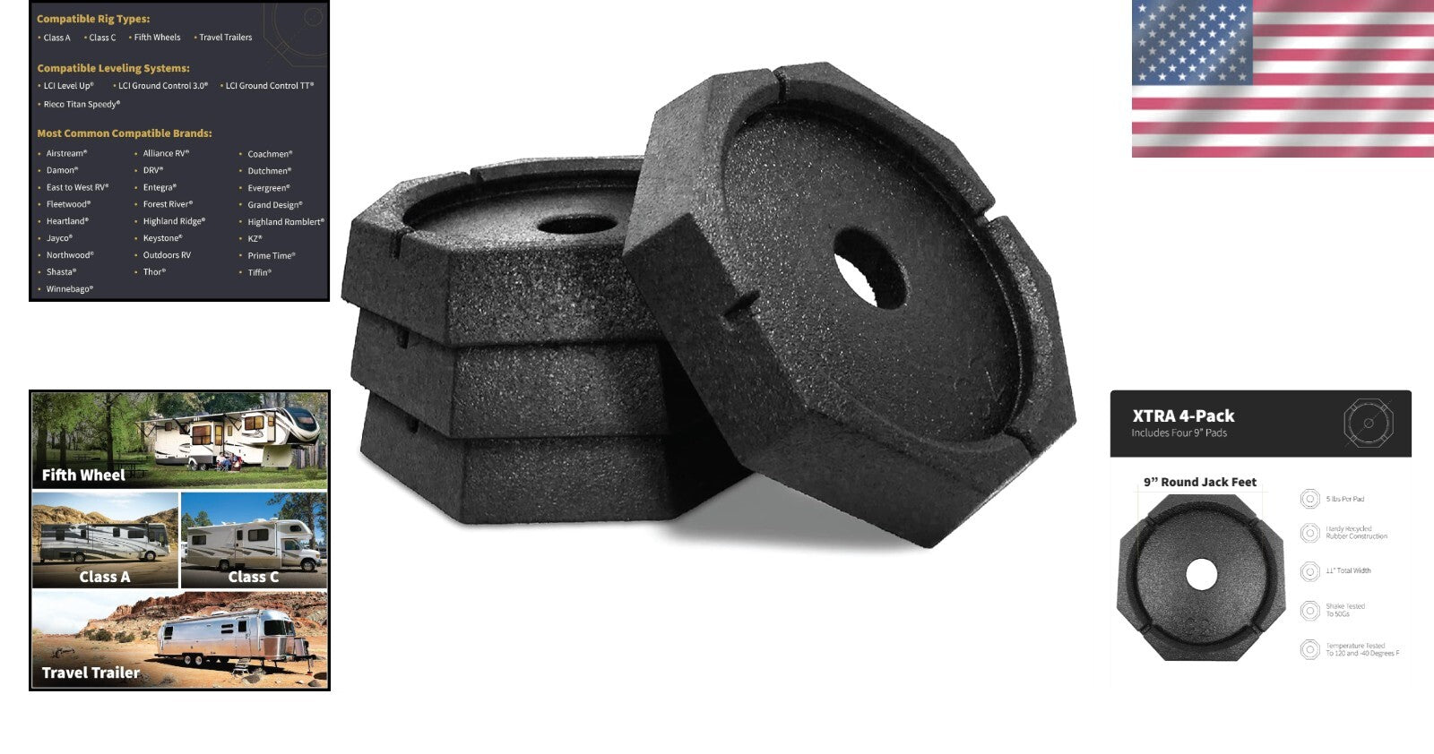 Essential RV Leveling Pads: 4-Pack with 9" Feet and Durable Rubber Protection