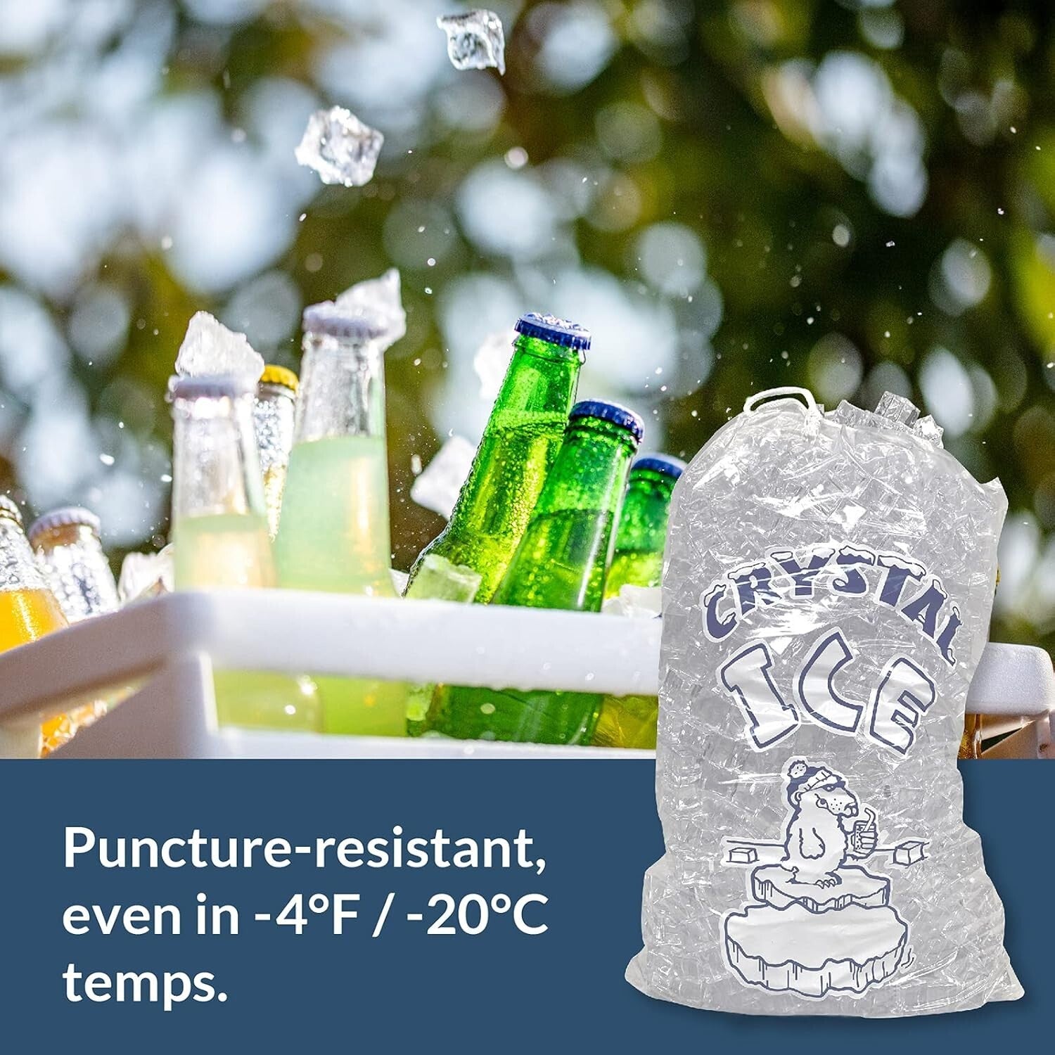 Eco-Friendly 8 lb. Clear Ice Storage Bags - 500 Count with Cotton Drawstring