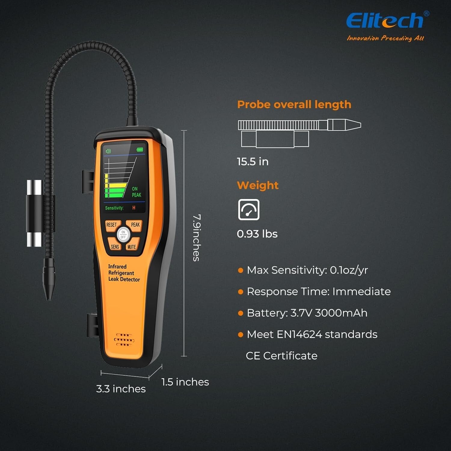 Professional HVAC Leak Detector with Infrared Sensor & 2.8" Display for Accuracy