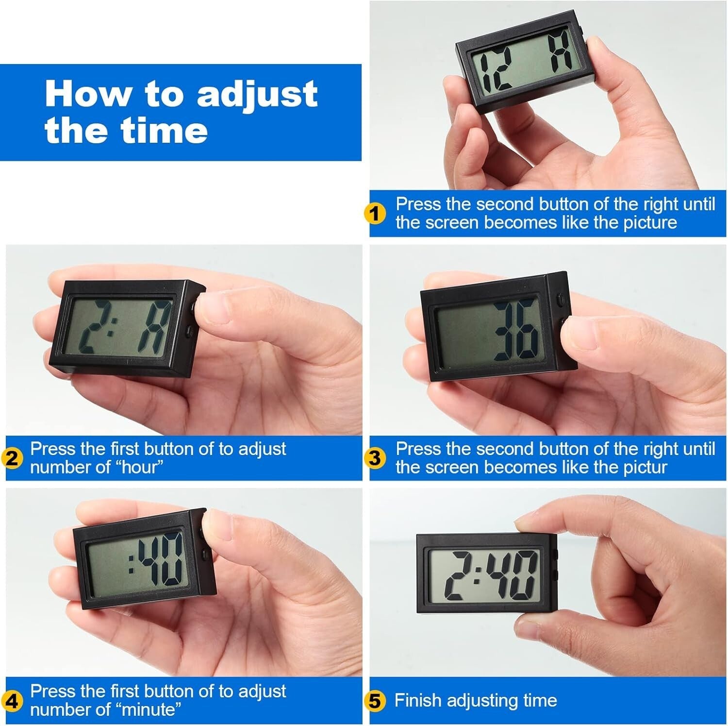 Battery-Operated Mini Digital Clocks – 3 Pack for Safe Driving Convenience