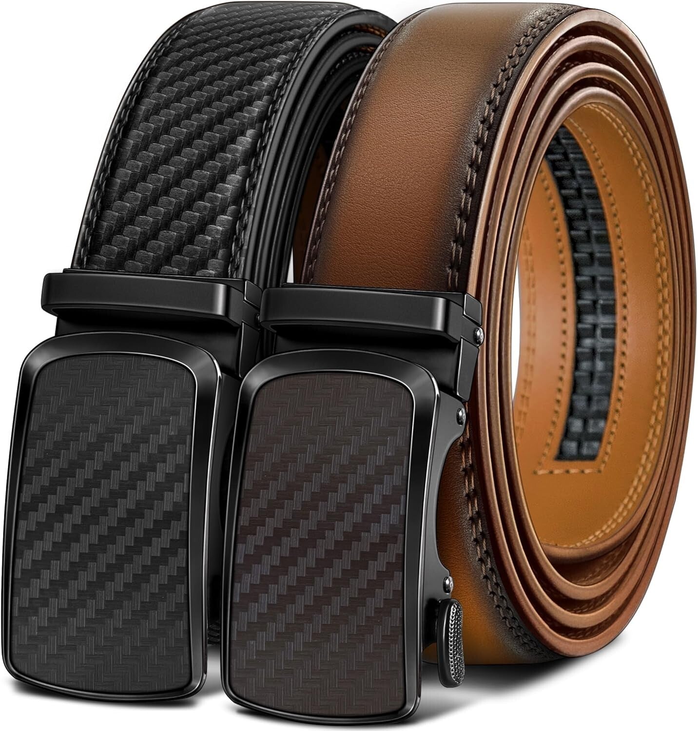 Men’s Adjustable Ratchet Belt 2-Pack - Perfect Fit Leather Belts Gift Set