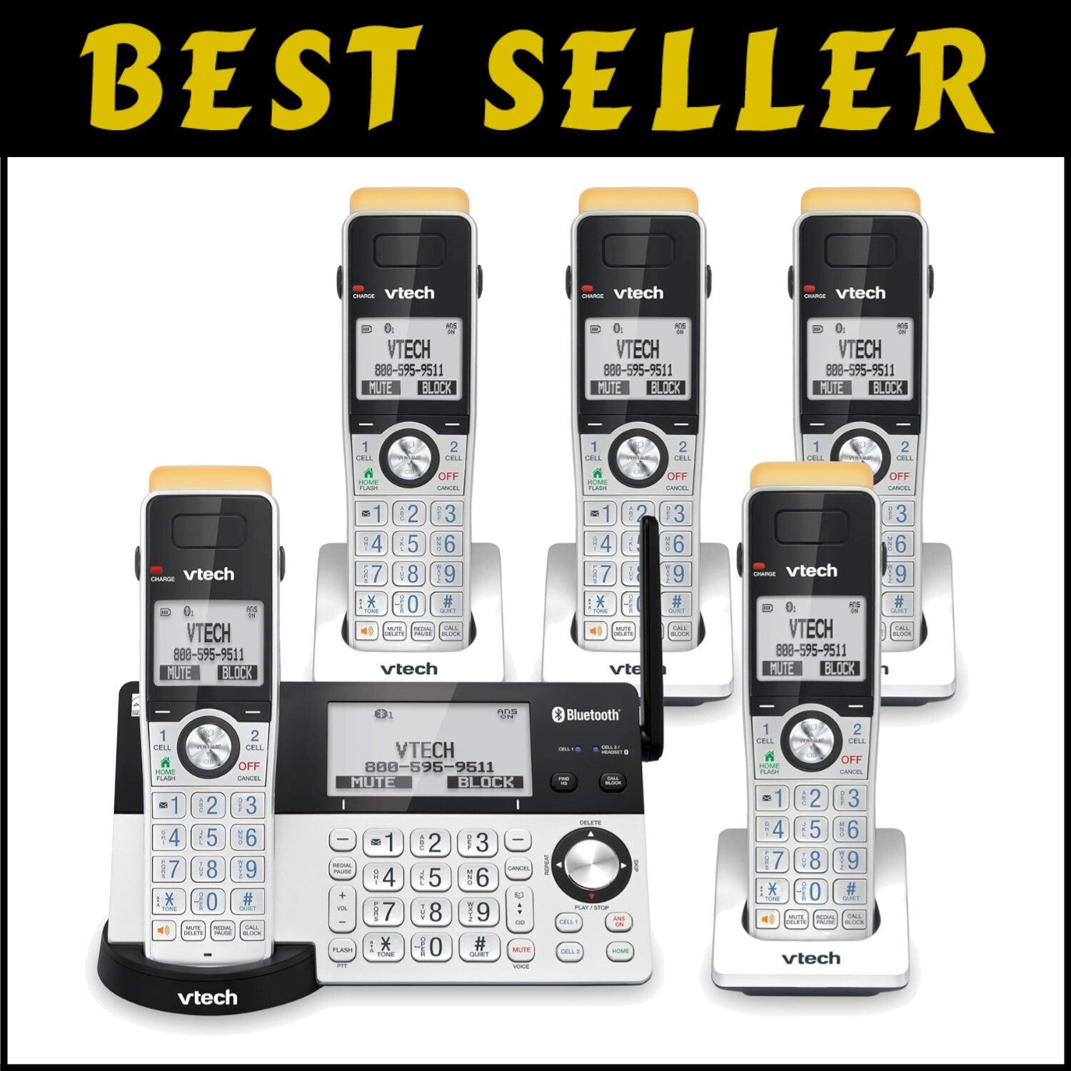 Long Range DECT 6.0 Cordless Phone with 5 Handsets & Bluetooth - 2300 Ft Range