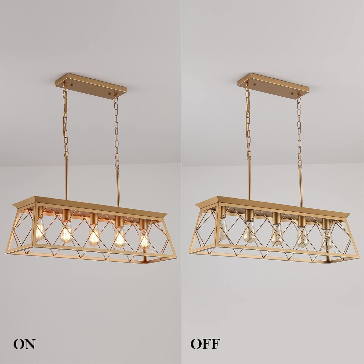 Adjustable 5-Light Gold Farmhouse Chandelier for Living Room and Dining Areas