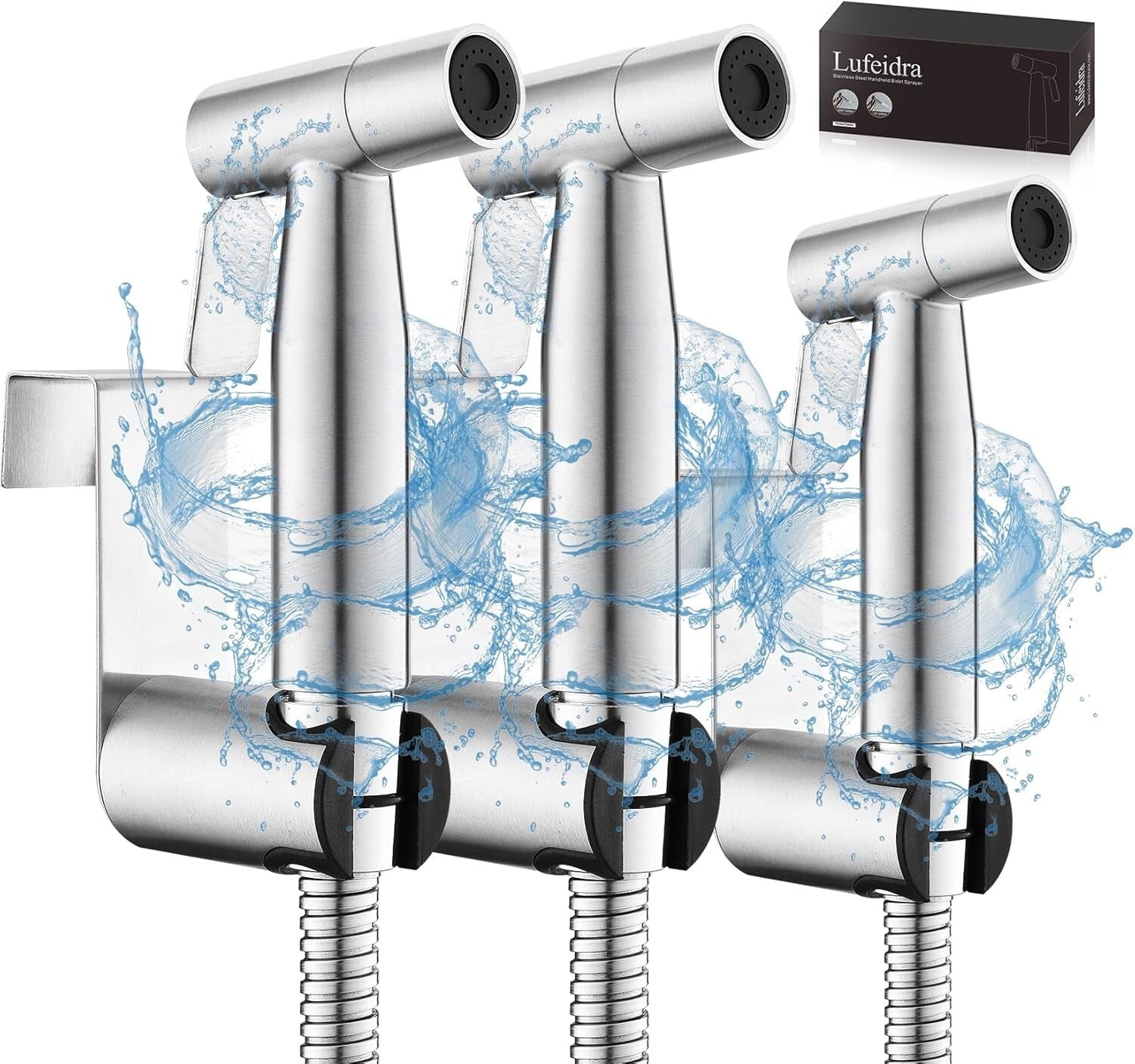 Elegant Bidet Sprayer Set with Dual Mounting - 3 Brushed Nickel Units Included