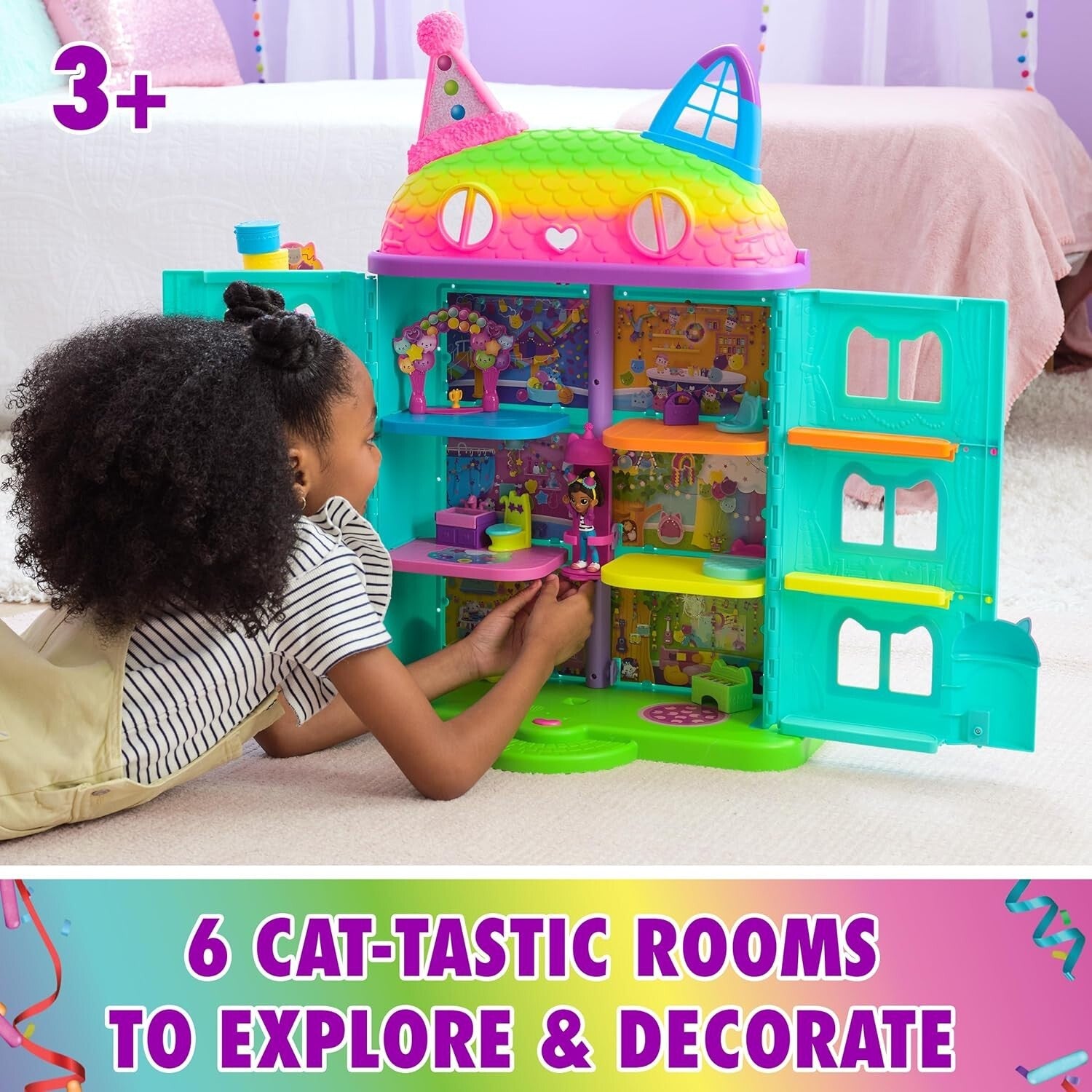 Gabby's 14-Pc Interactive Dollhouse Set - 25-Inch Celebration Toy for Kids