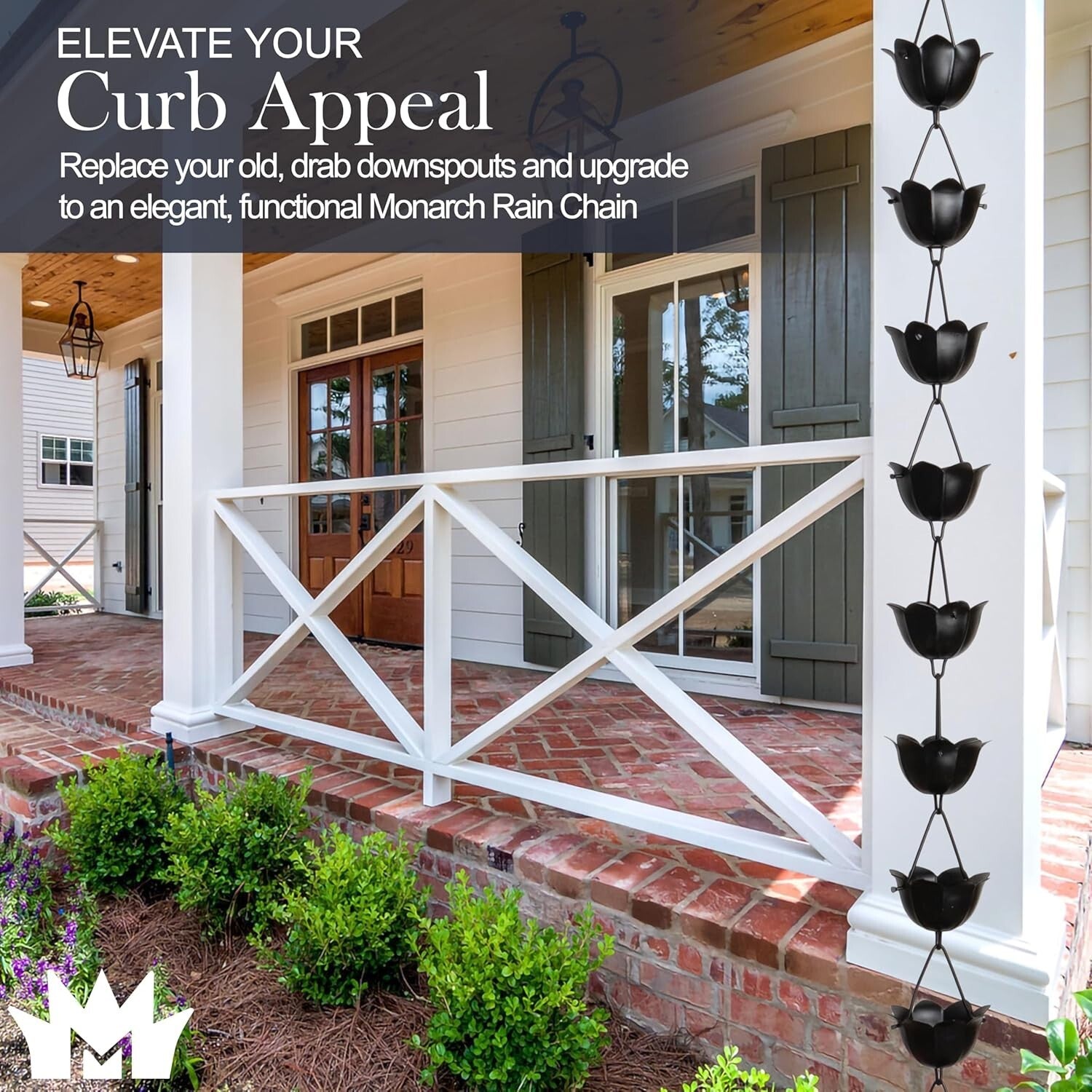 Elegant 8.5ft Black Aluminum Lotus Rain Chain for Efficient Rainwater Management