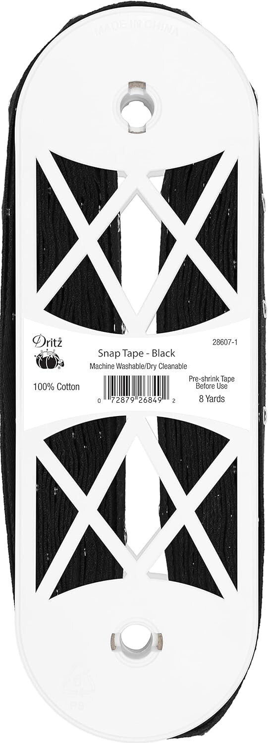 Durable Black Cotton Snap Tape with 12 Snaps - Perfect for Home Decor & Clothing