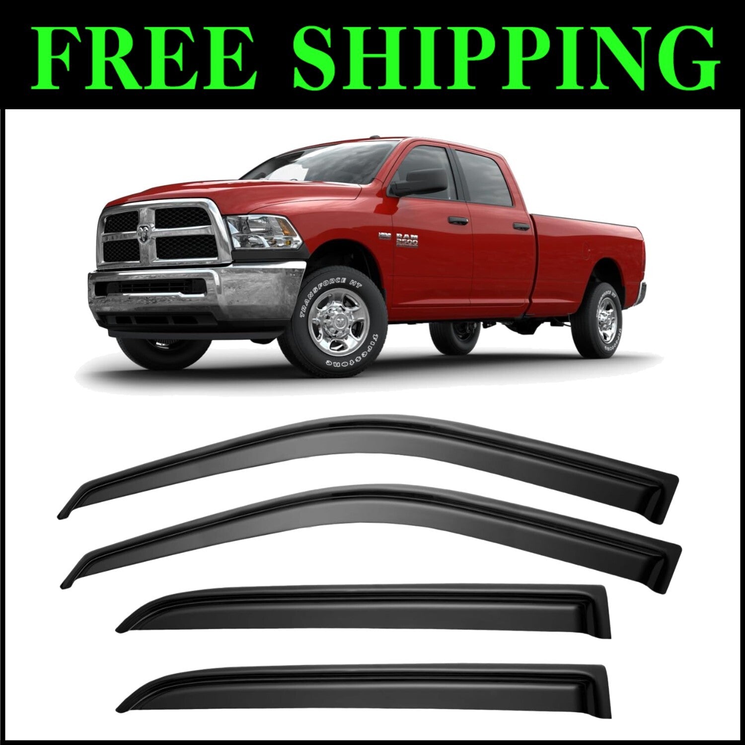 Easy Stick-On Window Rain Guards for 2009-2018 Dodge Ram 1500 Crew Cab