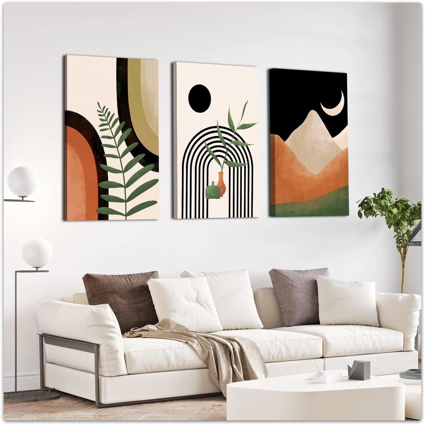 Elegant Bohemian 3-Piece Canvas Art Set - 16" x 24" Mid Century Abstract Prints