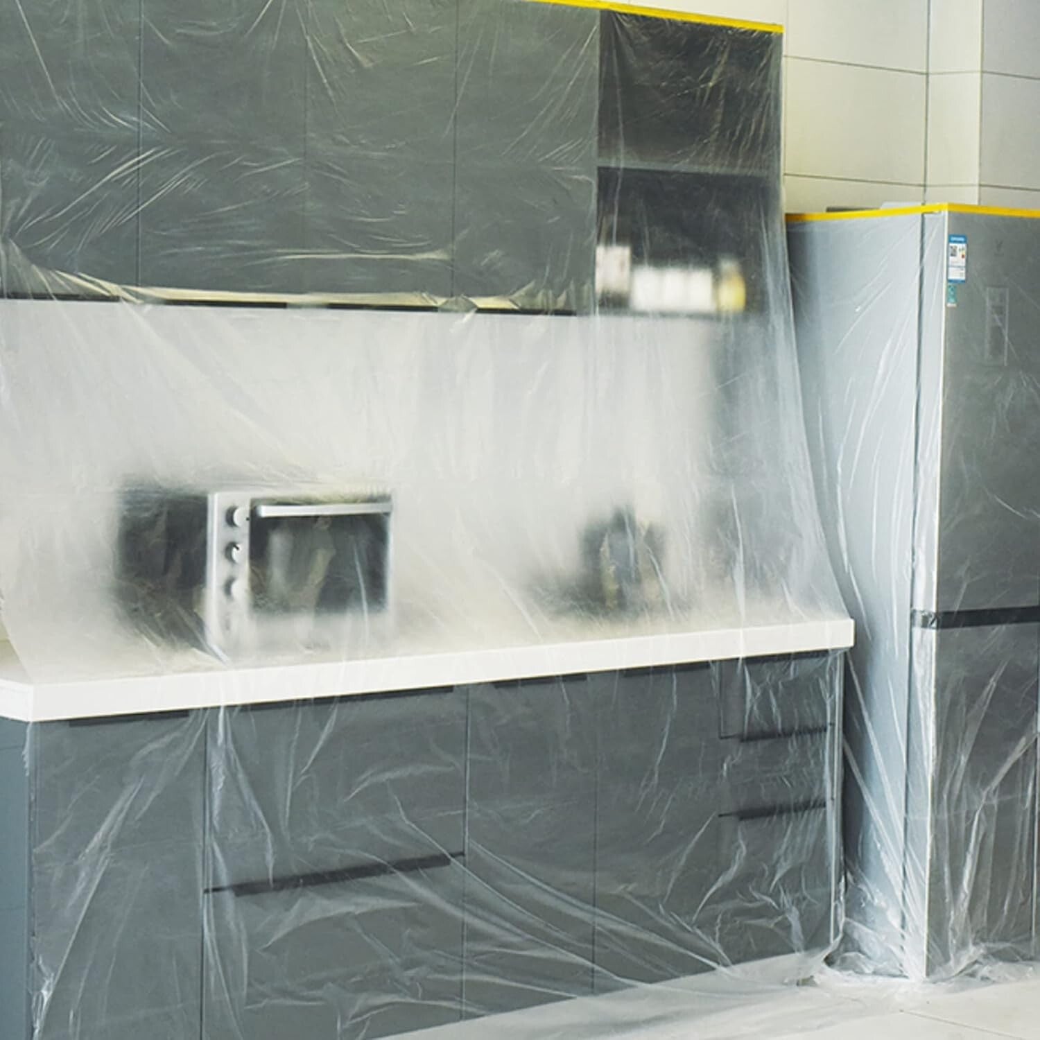 3-Pack Pre-Taped Masking Film Rolls 9ft x 90ft for Ultimate Surface Protection