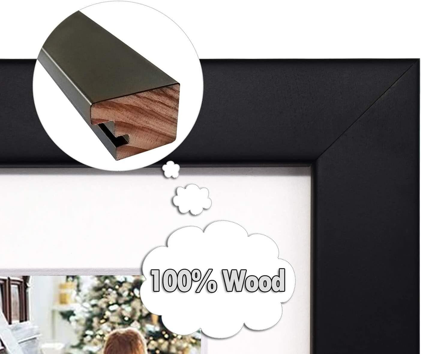 Chic Matted Black Wood Collage Picture Frame for 7 Photos, 13.7x15.7 Size