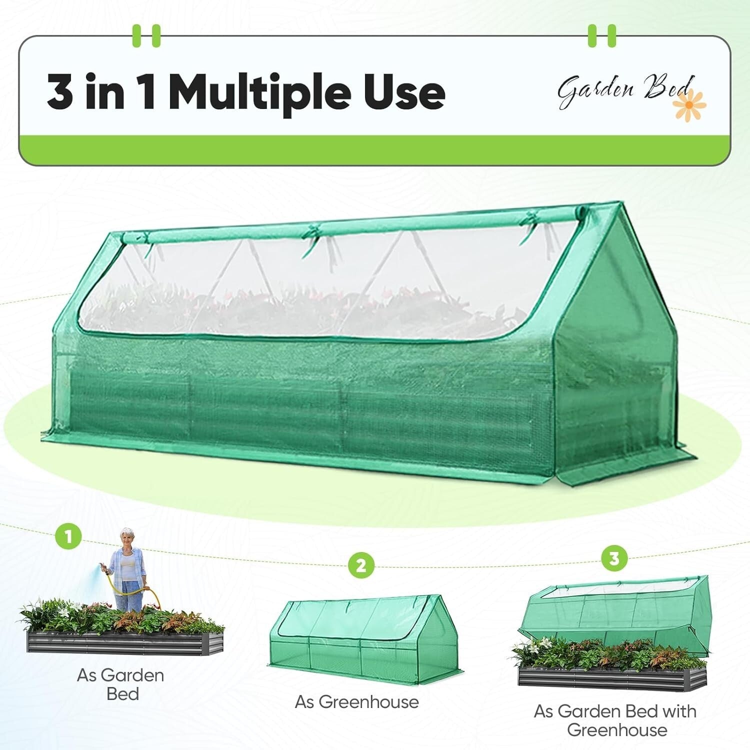 8x4ft Metal Raised Garden Bed with Integrated Greenhouse – Protect Your Plants!