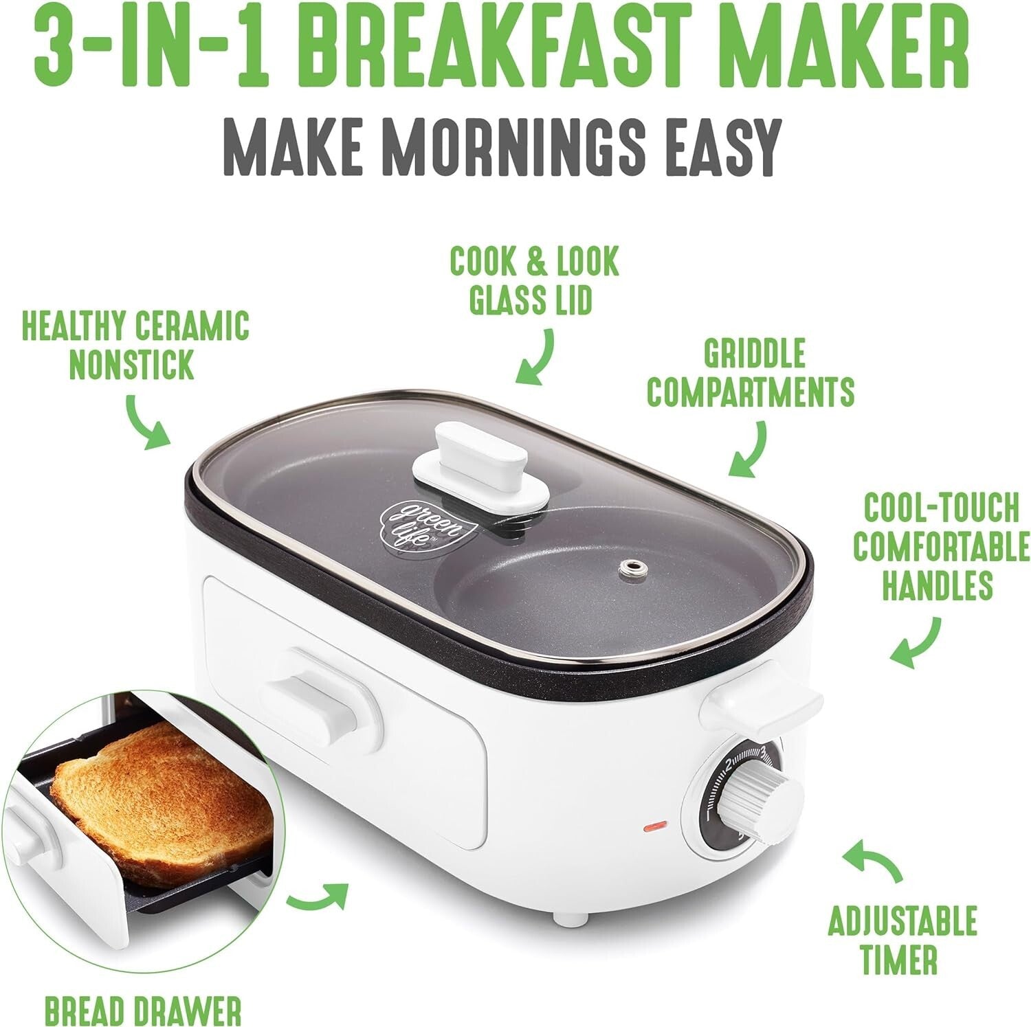 Healthy Ceramic Nonstick Breakfast Maker: Cook Eggs, Meat & Toast Efficiently