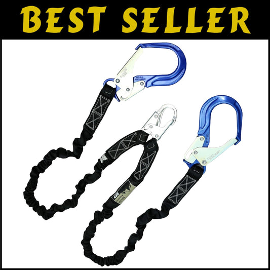 Durable Double Leg Safety Lanyard with Shock Absorption - 8500 lbs Load Capacity