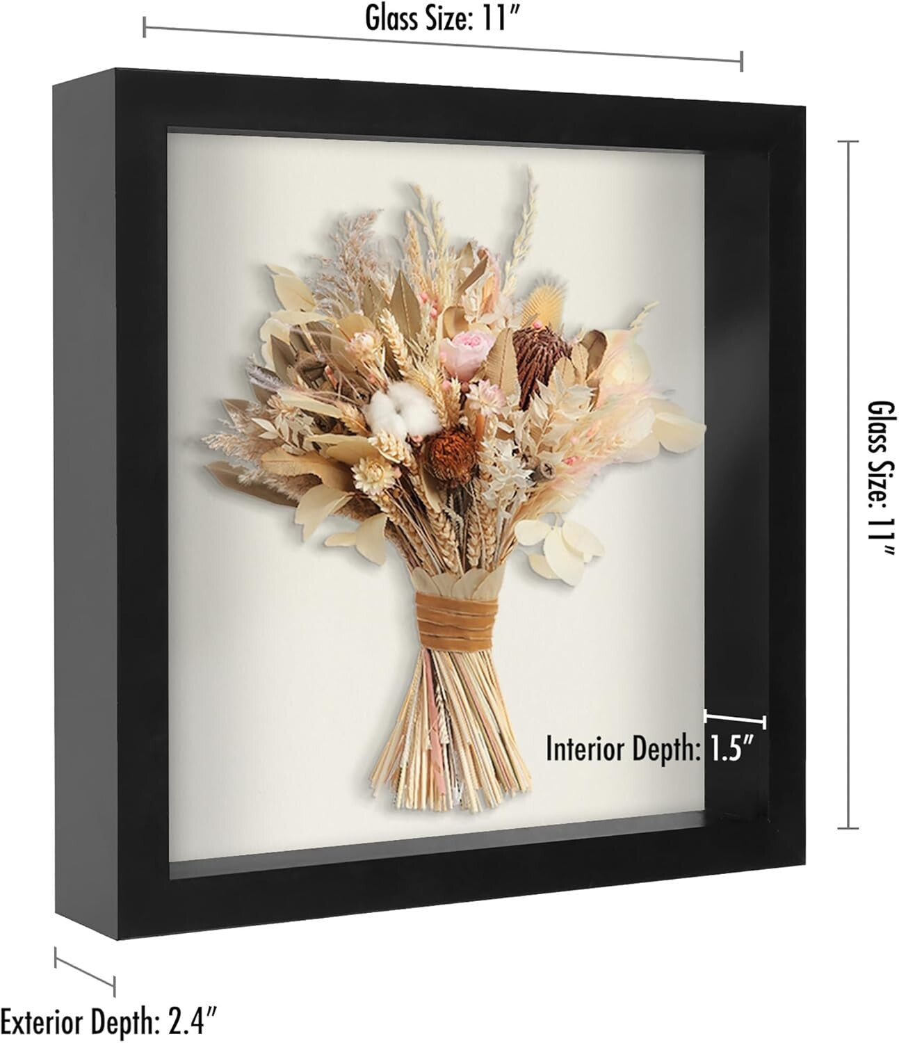 11x11 Shadow Box Frame - Stylish Black Display Case with Shatter-Resistant Glass
