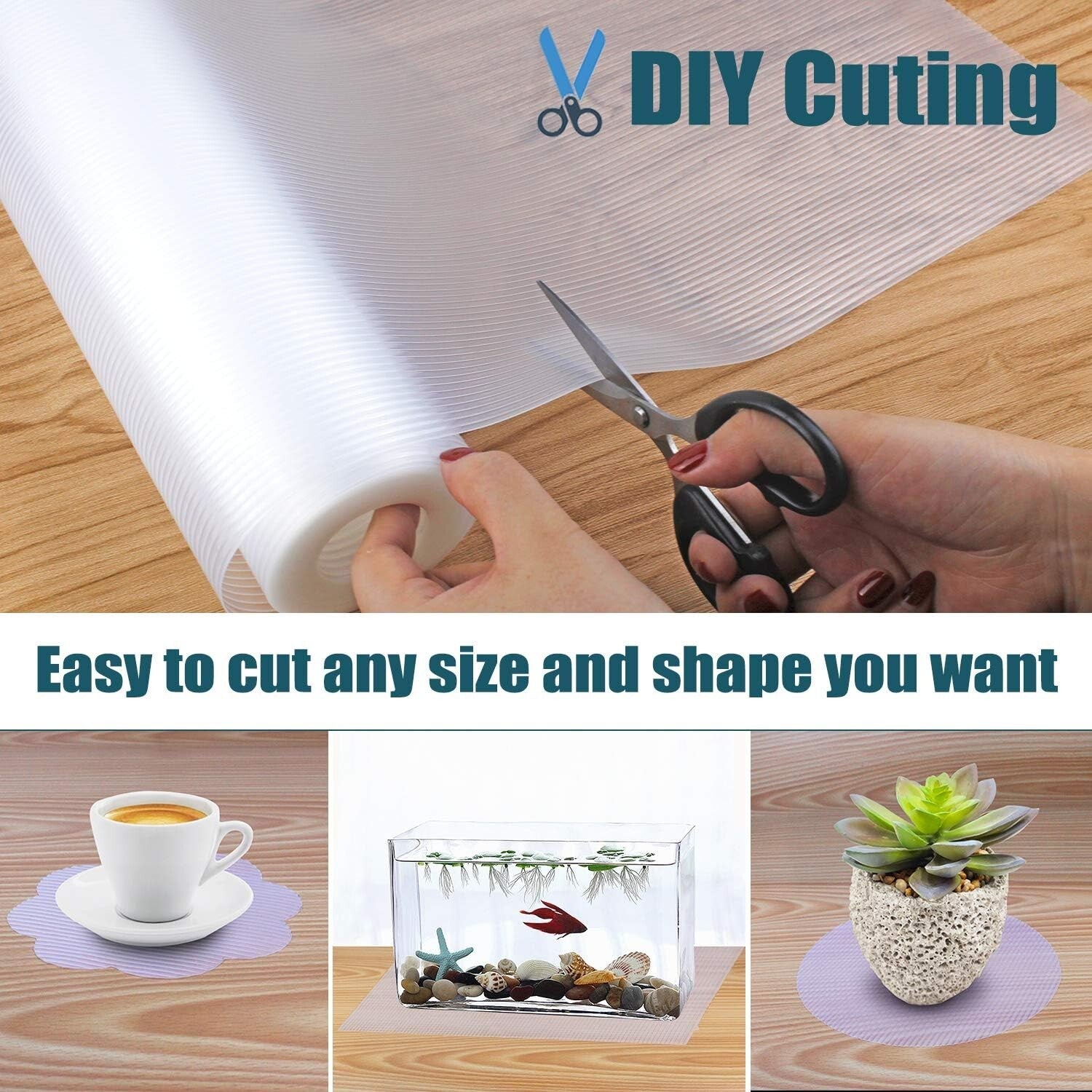 Durable Oil-Proof Non-Adhesive Shelf Liners - 16” x 20 FT Clear Striped Design