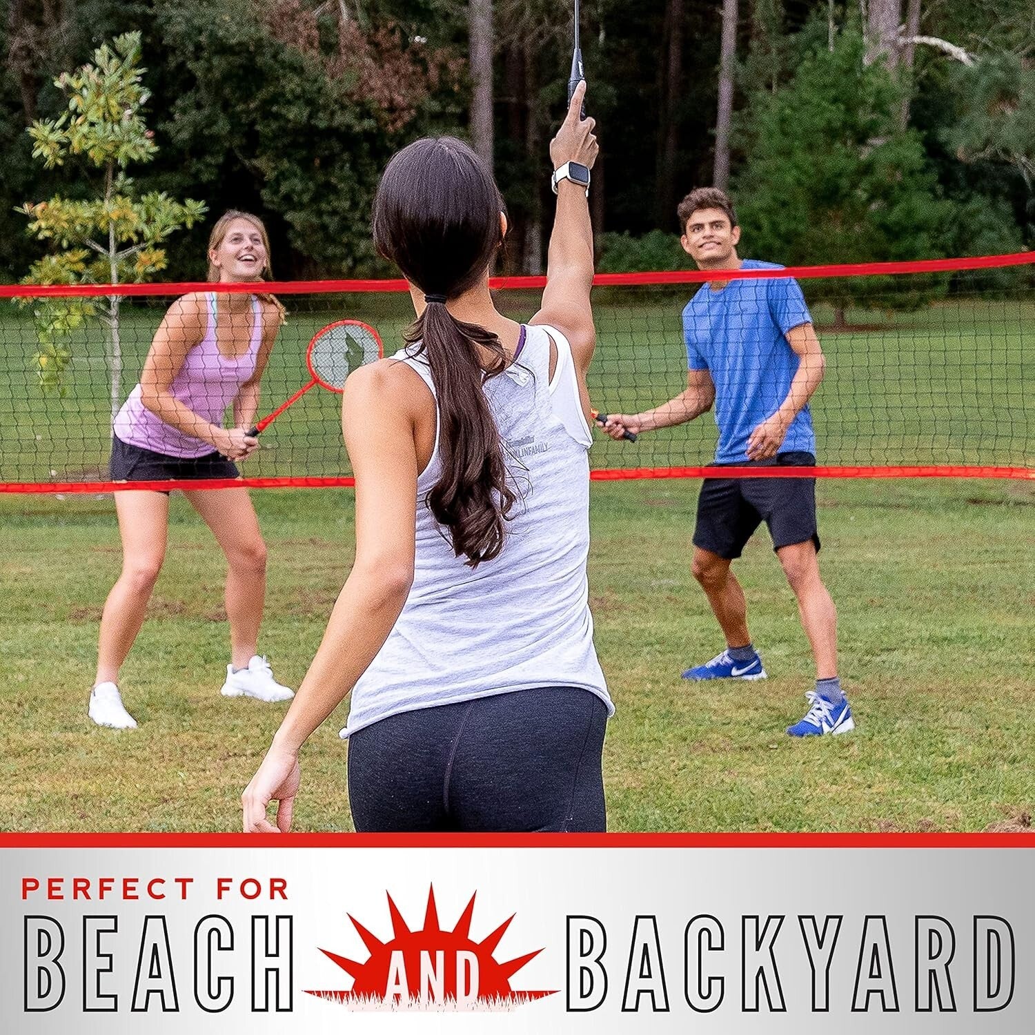 Champion Badminton Net Set - Sturdy Poles, Rackets, and Birdies for Backyard Fun