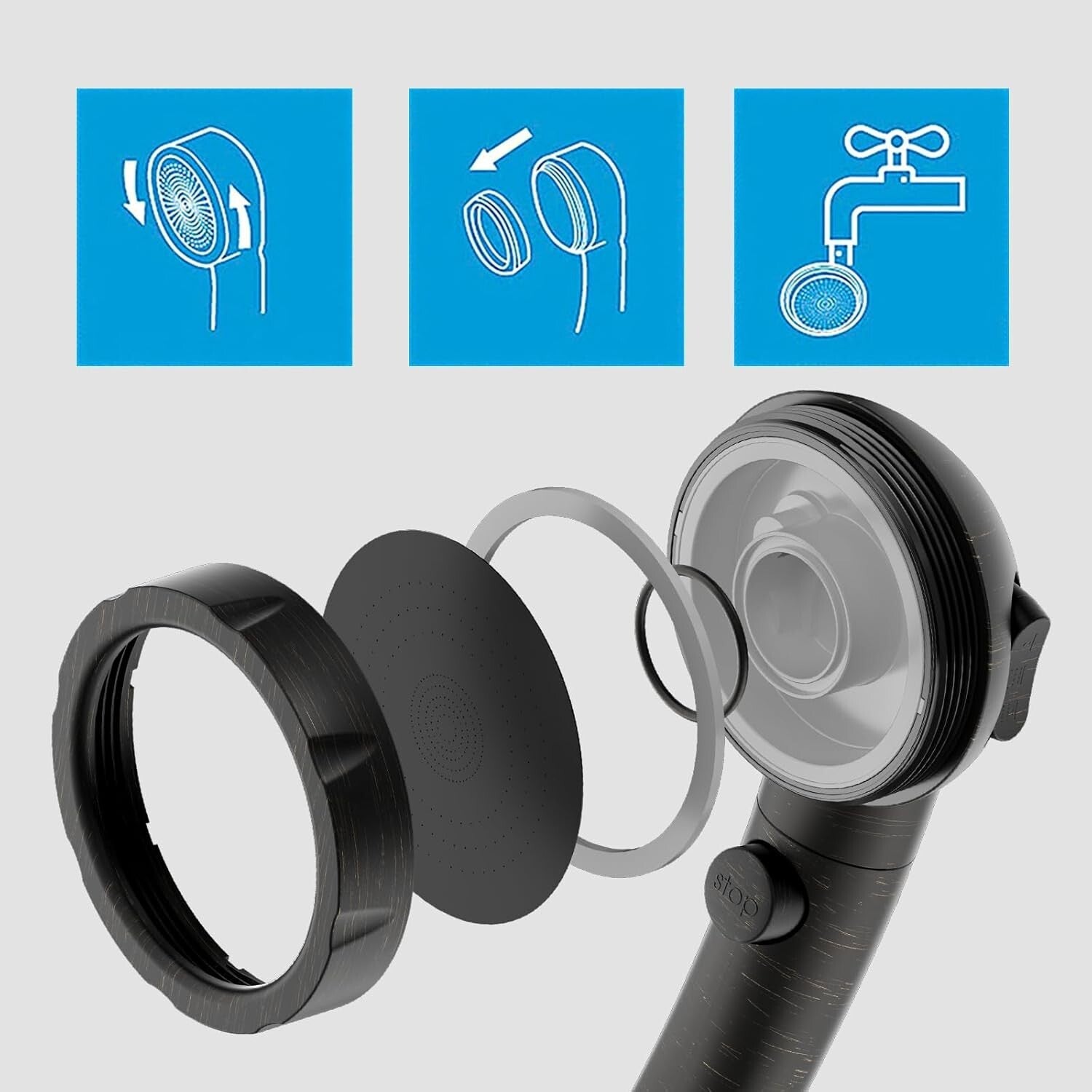 3-Mode Handheld Shower Head with Adjustable Bracket in Oil-Rubbed Bronze Finish