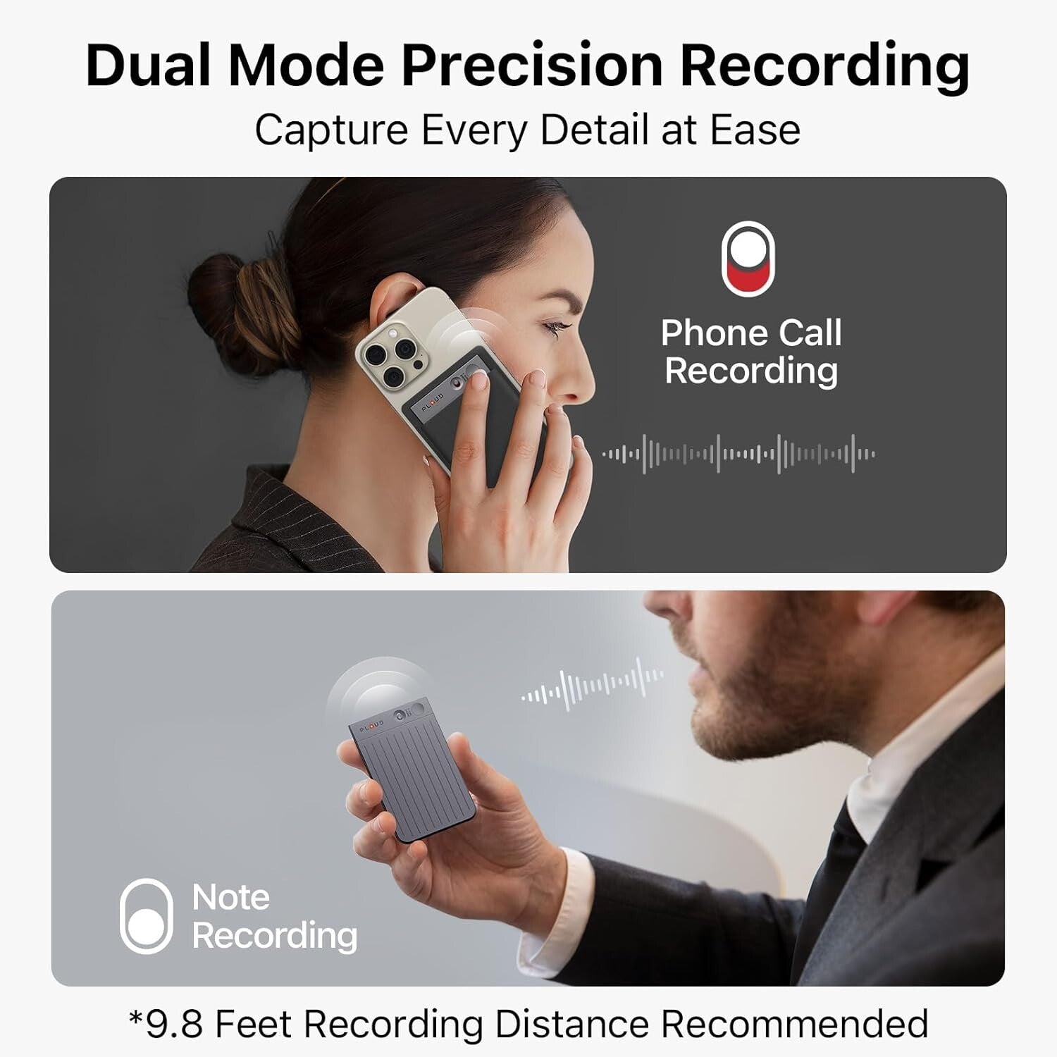 Sleek AI-Powered 64GB Voice Recorder with Transcription & Summarization Features