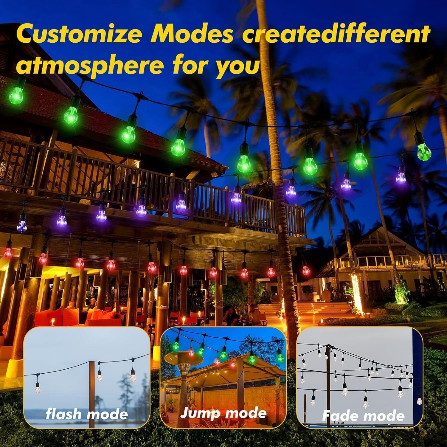 Dynamic Outdoor RGB String Lights - 8 Colors & USB Rechargeable Solar Panel