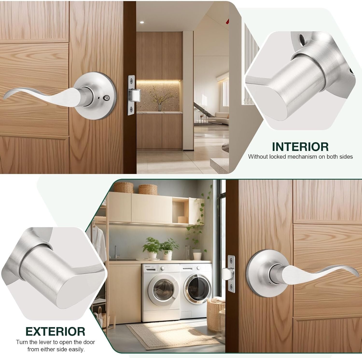 Durable 6-Pack Brushed Nickel Passage Lever Door Handle for Easy Installations