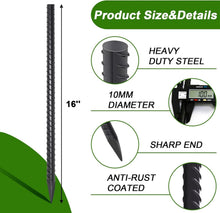 Load image into Gallery viewer, Chisel Point 16" Rebar Stakes - 34 Heavy Duty Steel Anchors for Secure Gardening