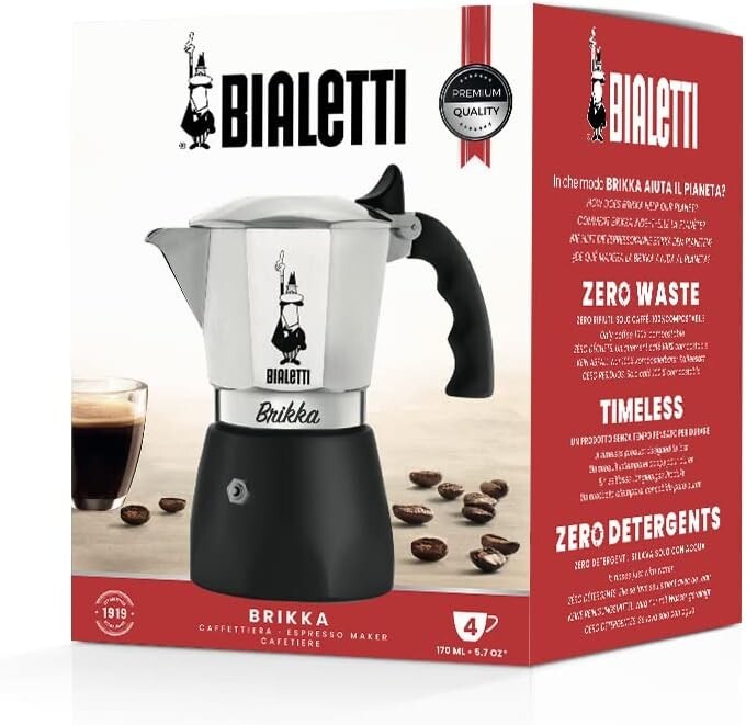 Authentic Espressos at Home: Brikka 4-Cup Aluminum Moka Pot for Perfect Brews